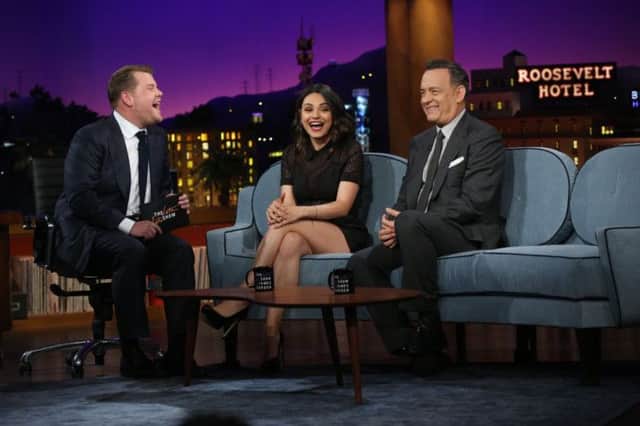 James Corden welcomed Tom Hanks and Mila Kunis on "The Late Late Show with James Corden", on the CBS Television Network.