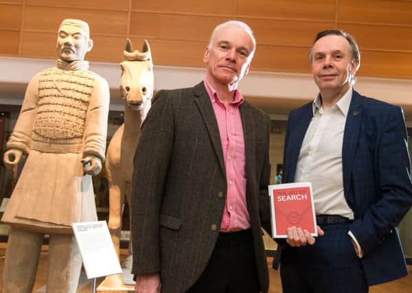 Robert McClements CEO of CDi (Creative Digital Industries) and Mike Hopkins, Visual Media Conference Project Manager, with the Royal Armouries' Terra Cotta Warrior.
