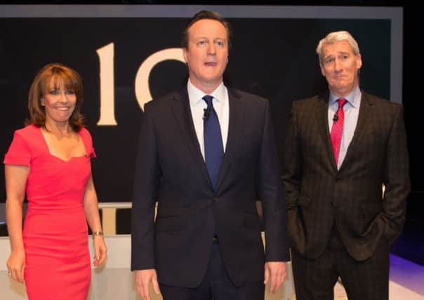 David Cameron with Jeremy Paxman and Kay Burley