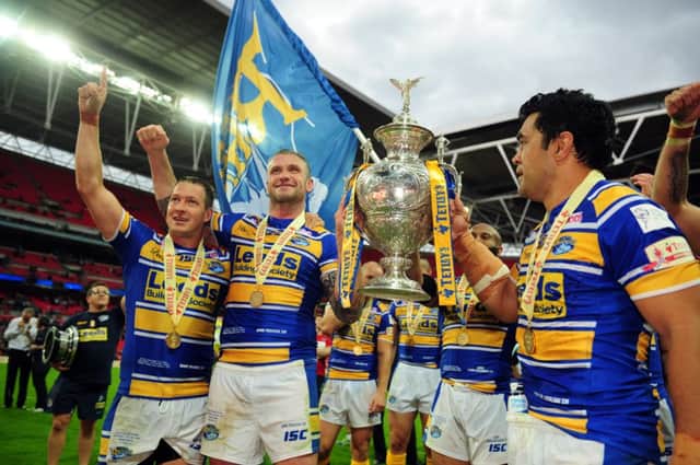 Leeds Rhinos celebrate winning the Challenge Cup last year. Picture: Steve Riding.