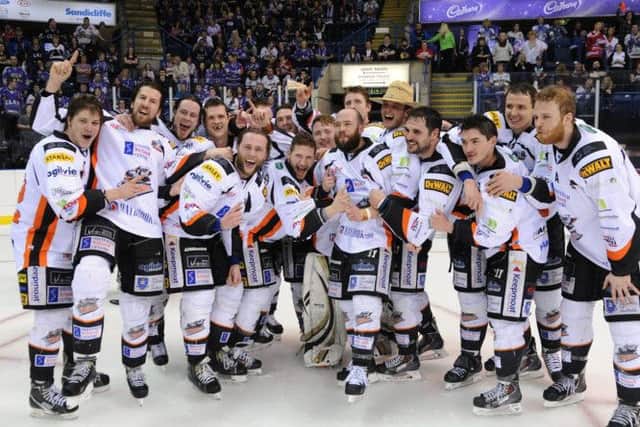 Sheffield Steelers' players celebrate their 2014 Elite League play-off win. Pictrure: Dean Woolley.