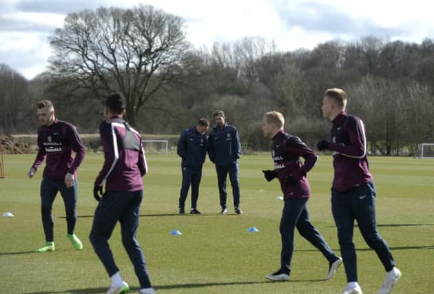 England U-21s manager Gareth Southgate takes training ahead of the Germany game.