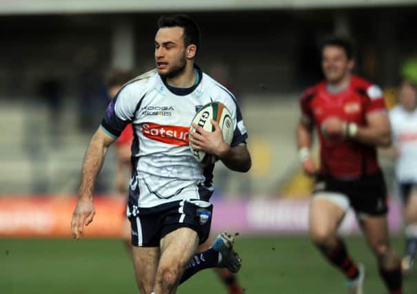Christian Georgiou races away to score the only points of the second half, a 65th-minute try that earned Yorkshire Carnegie victory over Jersey. Picture: Steve Riding