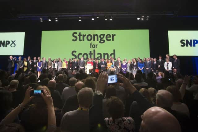 First Minister Nicola Sturgeon and SNP candidates for the general election at the SNP conference at the SECC in Glasgow.