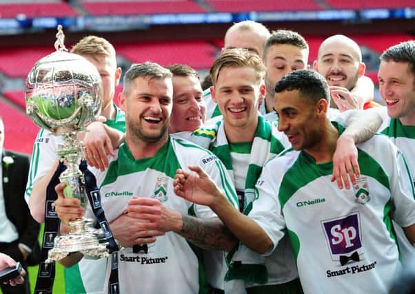 North Ferriby United celebrate with the FA Trophy. (Picture Jonathan Gawthorpe)