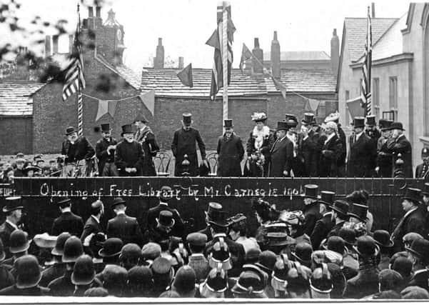 Andrew Carnegie opens the Drury Lane library in Wakefield