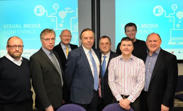 Visual Media  Conference, Rose Bowl, Leeds From left,  Dr David Mihell, Director of Insight at Epiphany, Alan McClelland, Commercial Manager CPI, Ian Schofield, Own Label Manager, Iceland Foods, Robert McClements CEO CDi, Roger Marsh, Non Exec Chair Leeds City Region Enterprise Partnership, Jon Tolley Director Prime Print Group Ltd,  Lyle Rainey, UK and I Business Development Manager HP