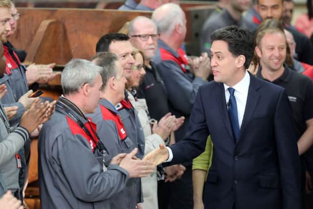Labour leader Ed Miliband conducts a Q&A session at David Brown Gear Systems in Huddersfield.