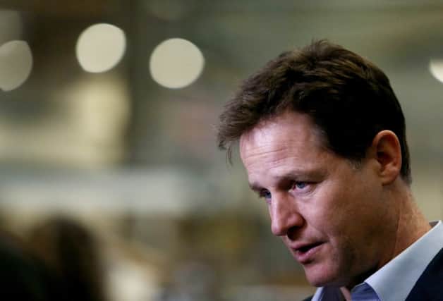 Nick Clegg talks to media at the Panasonic Manufacturing site in Cardiff
