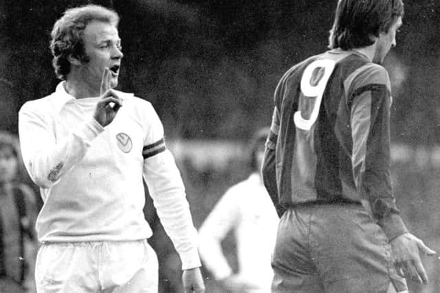 9th April 1975

Leeds United v Barcelona.

Billy Bremner as captain of Leeds United with Johann Cruyff, captain of Barcelona, during the European Cup semi-final first leg.