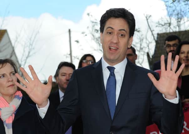 Ed Milliband on his election campaign tour visiting the home of Gill and Mike Morgan.