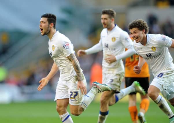 Alex Mowatt's delight shows after his equaliser for Leeds United against Wolves (Picture: Simon Hulme).
