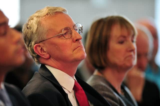 Hilary Benn and Harriet Harman at the launch of Labour's local government campaign at The Tetley Gallery, Leeds