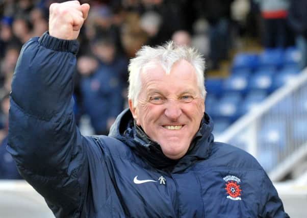 Manager Ronnie Moore at the final whistle as Hartlepool ran out 1-0 winners against AFC Wimbledon. (Picture: Frank Reid)