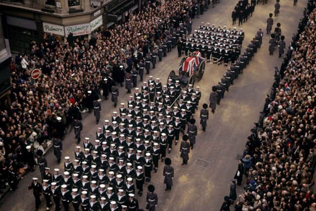 The funeral cortege of Sir Winston Churchill on The Strand, London