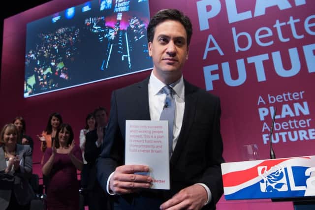 Ed Miliband   launches his party's manifesto at Granada TV Studios in Manchester