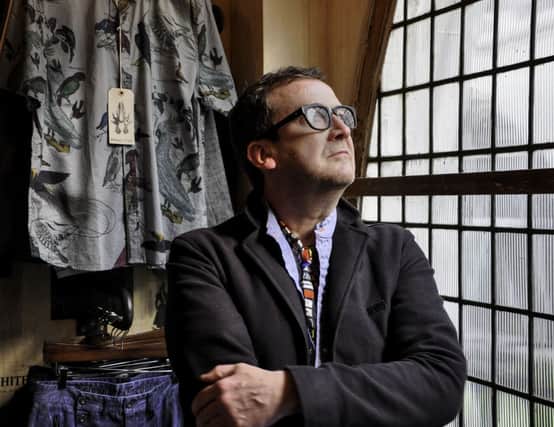 Stuart Trevor wears Joy Division mac, £120, at the launch of his new line for Bolongaro Trevor, Leeds. Picture: Maisie Coulbert.