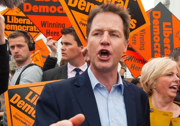 Nick Clegg campaigning yesterday