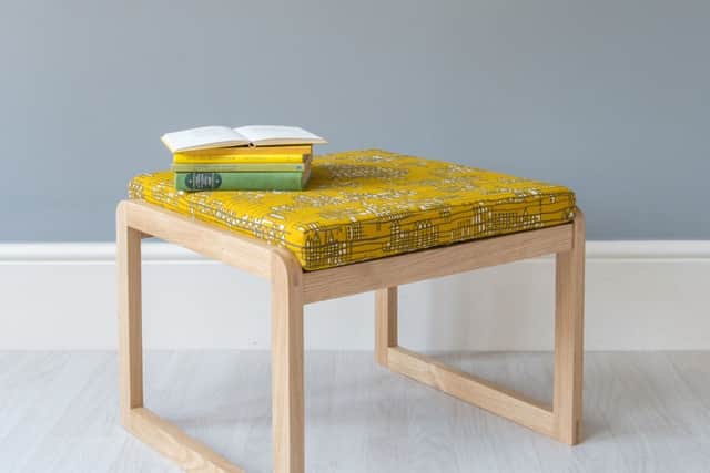 Stool with Sheila Bownas' West Riding fabric