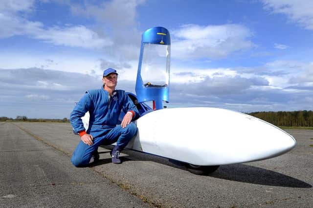 Richard Brown with his Jet Reaction streamliner. Picture: James Hardisty