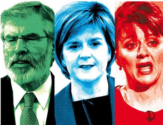 Sinn Fein's Gerry Adams, SNP leader Nicola Sturgeon and Plaid Cymru's Leanne Wood