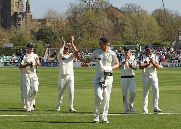 Yorkshire's Steven Patterson is applauded from the field having taken five wickets in Worcestershire's second innings. 
Picture:Tony Marsh.