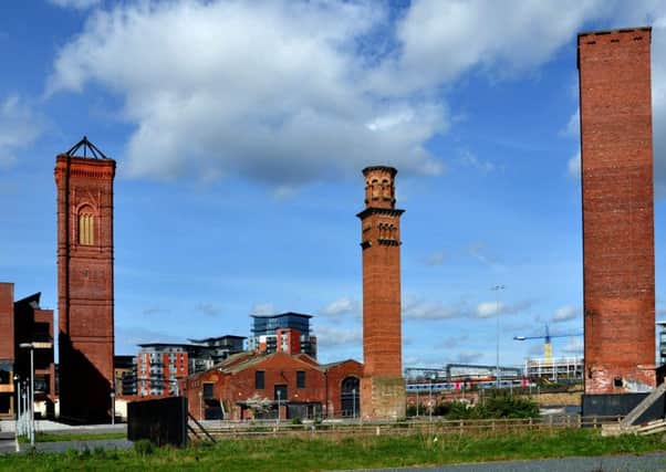 The three Renaissance-style chimneys, part of the Tower Works site in Leeds.