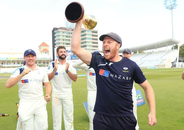 Captain Andrew Gale celebrates winning the Division One County Championship at Trent Bridge