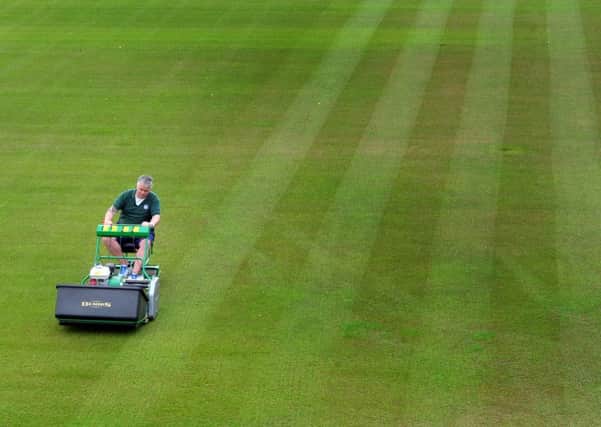 Ilkley Lawn Tennis and Squash Club groundsman Richard Lord preparing the grass courts for this summers Aegon Ilkley Trophy.