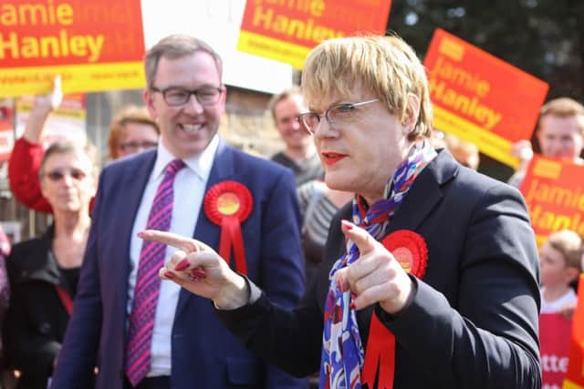 Eddie Izzard on the campaign trail in Farsley, Leeds. Picture: Ross Parry Agency