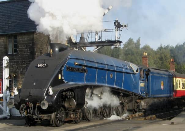 Sir Nigel Gresley in steam at  the Grosmont Crossing.