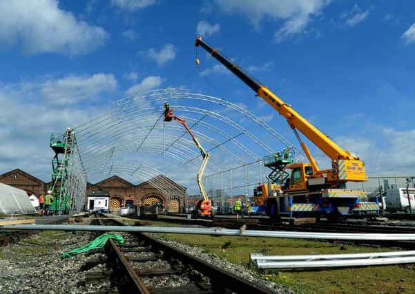 The National Railway Museum use a crane to put in the frames to the 1000 seater tent that will house The Railway Children.

Picture Jonathan Gawthorpe.