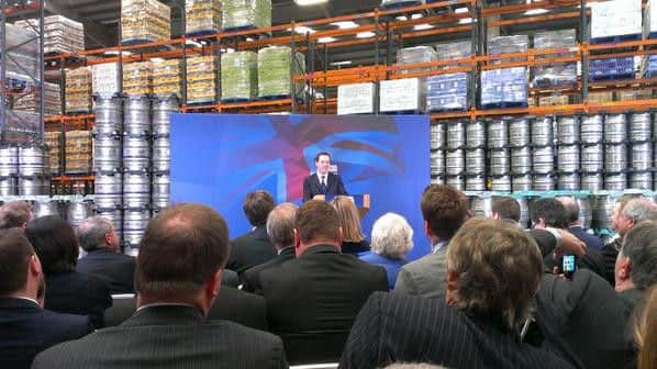 Chancellor George Osborne at the Carlsberg plant in Leeds