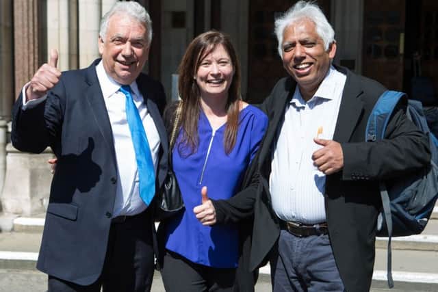 Andy Erlam, Angela Moffat and Azmal Hussein, who petitioned over directly-elected mayor of Tower Hamlets in east London, Lutfur Rahman
