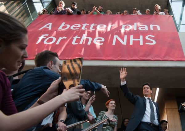 Labour Party leader Ed Miliband at a rally in support of the NHS yesterday