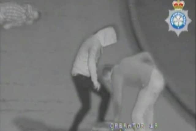 CCTV of soldiers Jason Collins and Shaun Smith during a vicious night time assault, as they avoided jail despite being caught on camera brutally beating two men and repeatedly stamping on the head of one of the victims.