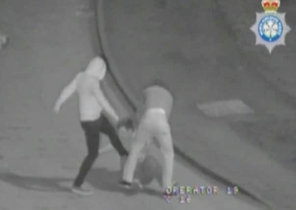 CCTV of soldiers Jason Collins and Shaun Smith during a vicious night time assault, as they avoided jail despite being caught on camera brutally beating two men and repeatedly stamping on the head of one of the victims.