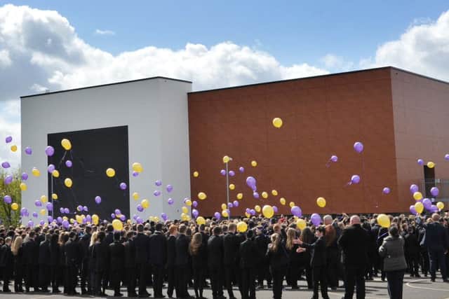 The balloon release in memory of Ann Maguire at Corpus Christi Catholic College. Picture: Leeds City Council