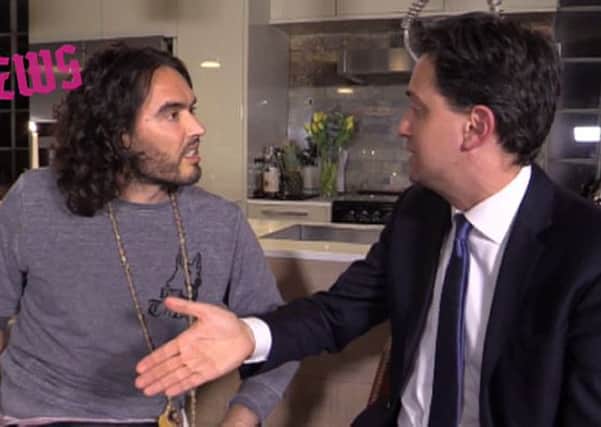 Labour leader Ed Miliband meeting with comedian Russell Brand.