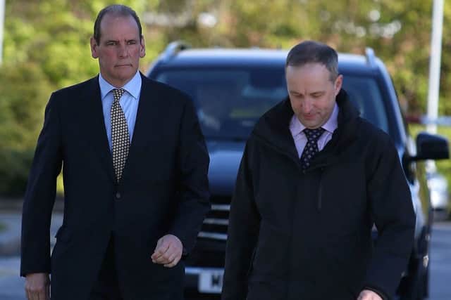 Former Chief Constable Sir Norman Bettison arrives to give evidence at the Hillsborough inquest in Warrington, on his role on the day of the 1989 FA Cup semi-final tragedy and in gathering police evidence for the Taylor Inquiry