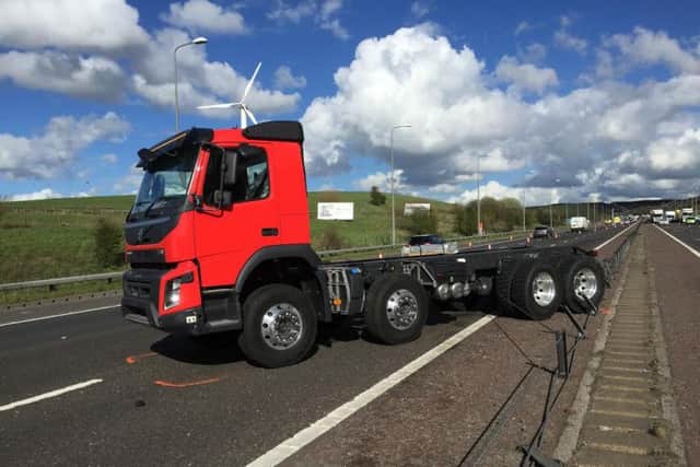 The wrecked HGV on the M62