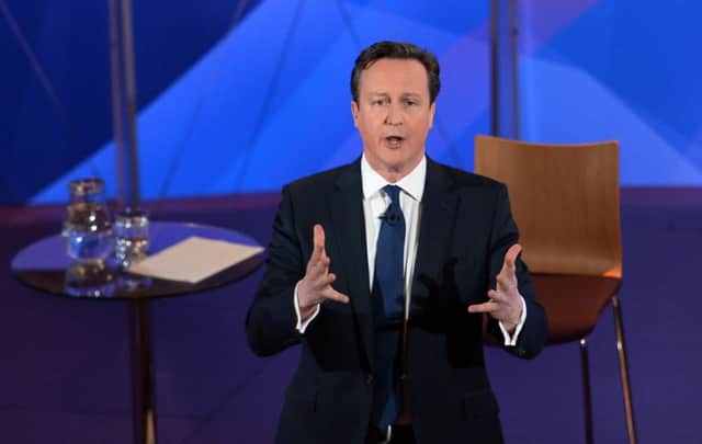 David Cameron taking part in tonight's BBC Question Time at Leeds Town Hall