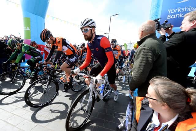 Sir Bradley Wiggins at the start line for the Tour de Yorkshire between Bridlington and Scarborough.