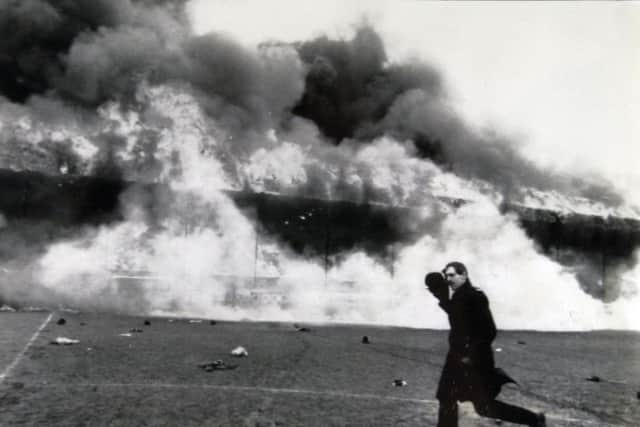 The fire at Bradford's Valley Parade football ground in 1985.