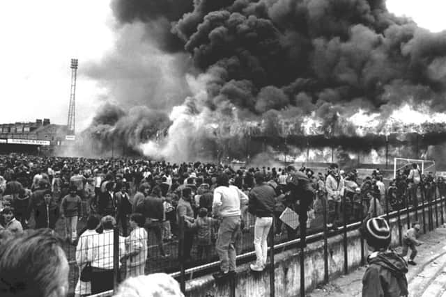 The fire at Bradford's Valley Parade football ground in 1985.