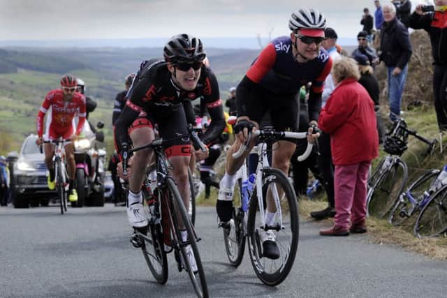 NFTO's Eddie Dunbar in The early break climbs up the Cote du Rosedale. (Picture: Bruce Rollinson)