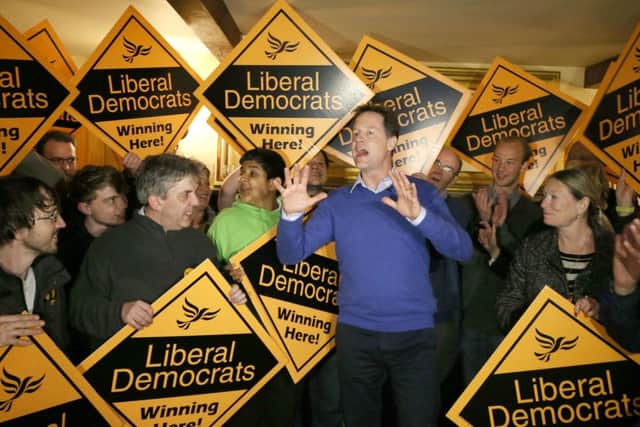 Nick Clegg speaks at a rally of Lib Dem supporters in Sheffield
