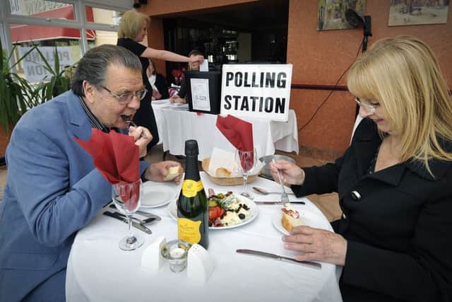 Valentino's Ristorante near Hunmanby ,has become a polling station for the day. David Pinkney and Lynn Crossley enjoy a meal, as voting commences. Picture: Richard Ponter 151825f