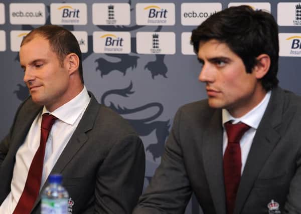 HELLO AGAIN: Andrew Strauss, left, with current England captain Alastair Cook.