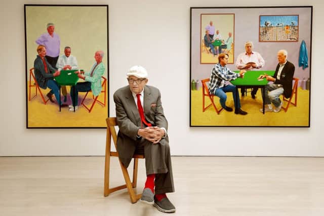 David Hockney at the launch of an Exhibition of his work called David Hockney: Painting And Photography at Annely Juda Fine Art in central London